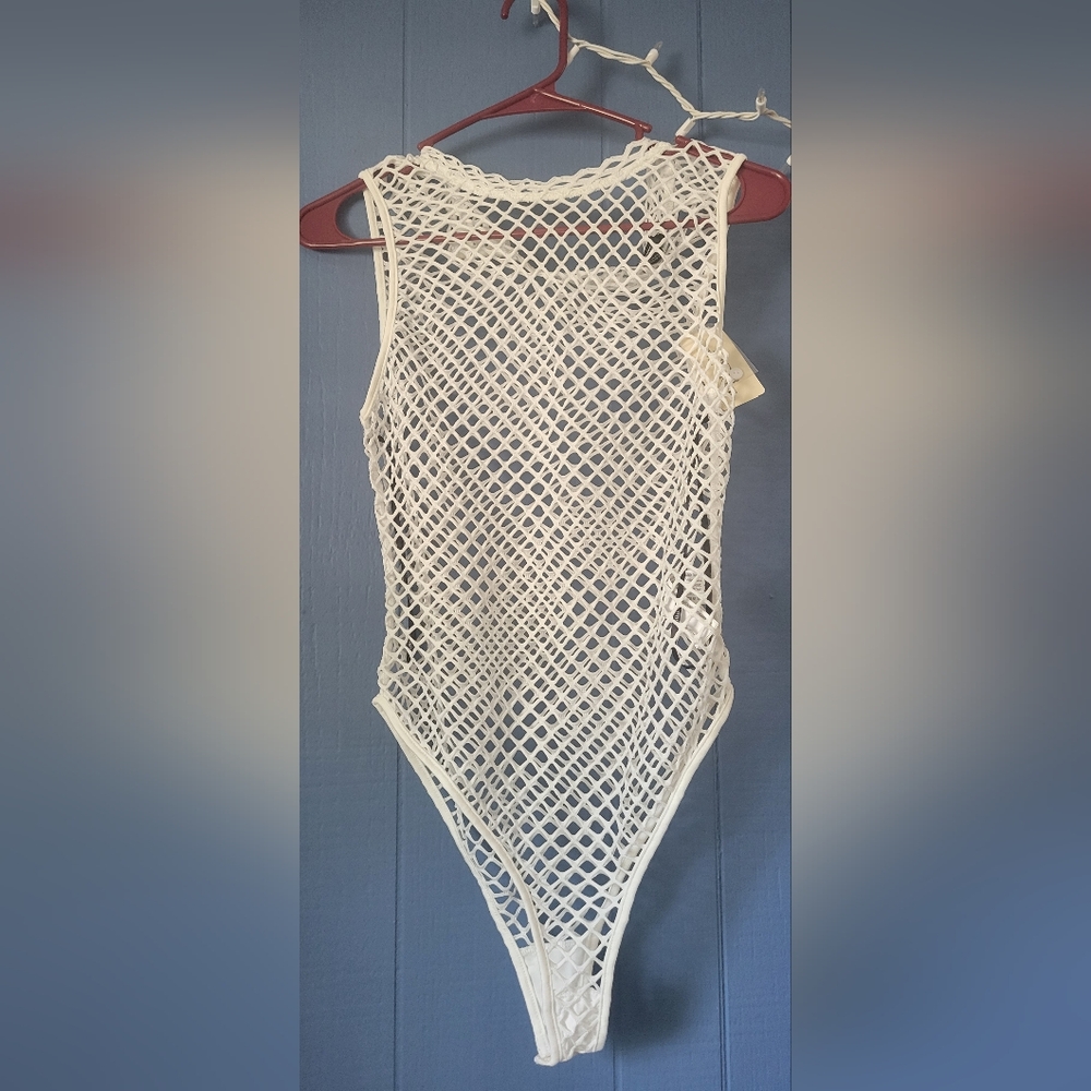 Forever 21 White Fishnet Bodysuit
